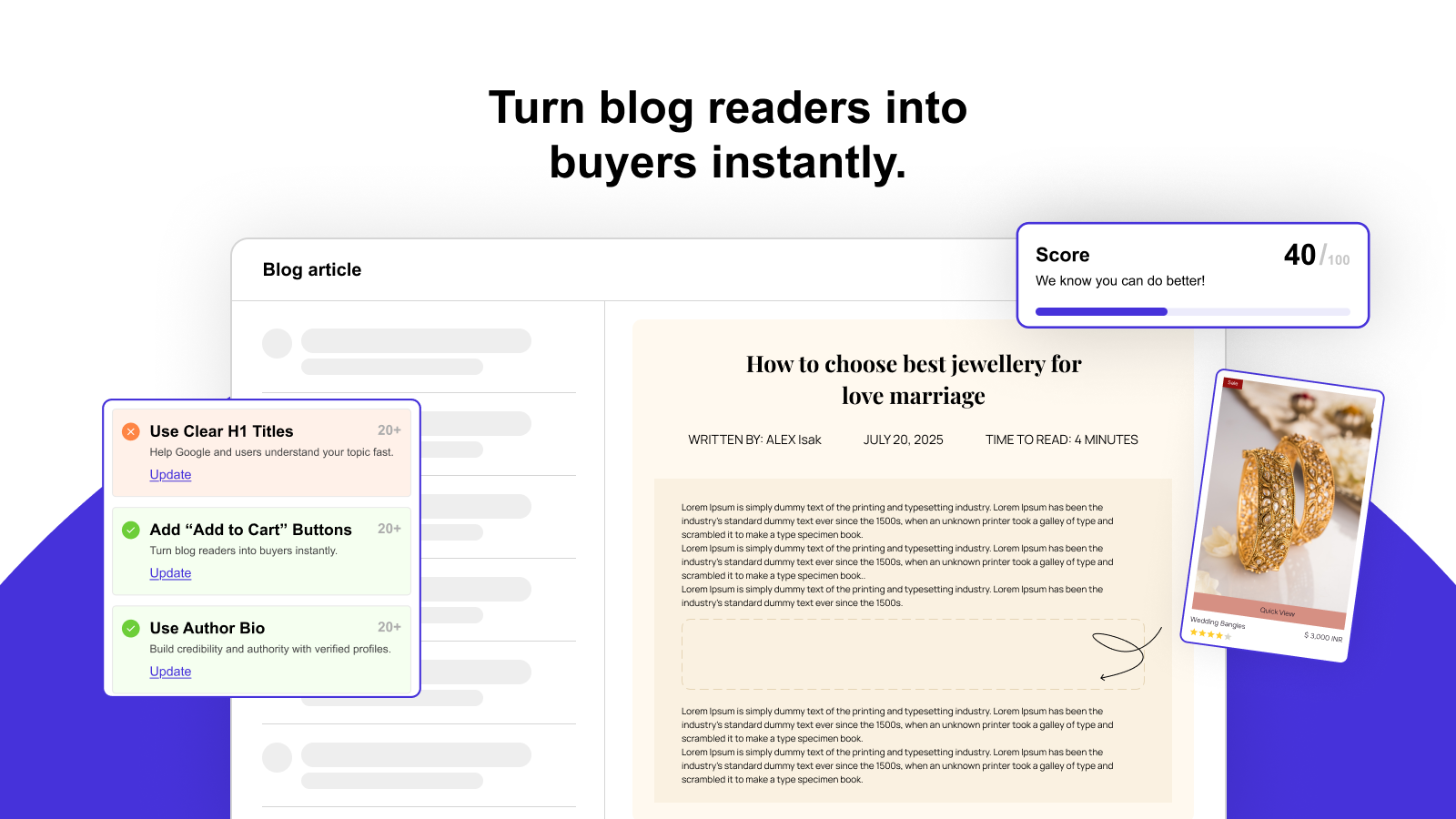 Turn blog readers into buyers instantly.