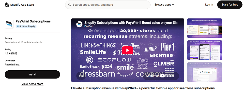 Paywhirl Customer Portal Subscriptions