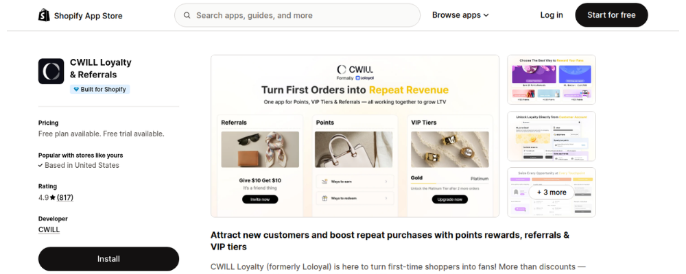 cwill shopify loyalty rewards app