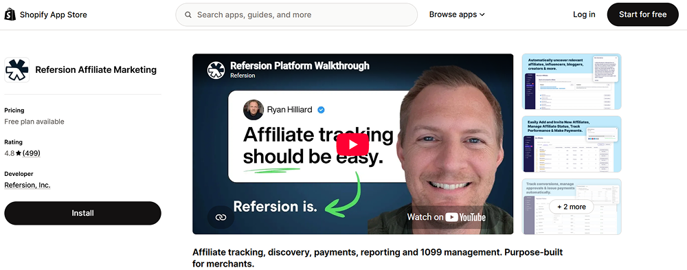 refersion Shopify affiliate app reporting