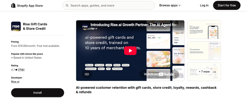rise shopify store credit loyalty app